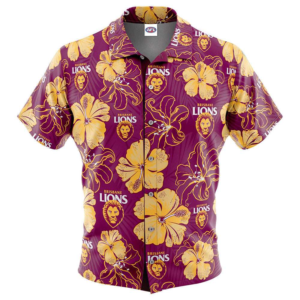 AFL Brisbane Lions Tribal Pattern Custom Name & Number Hawaiian Shirt