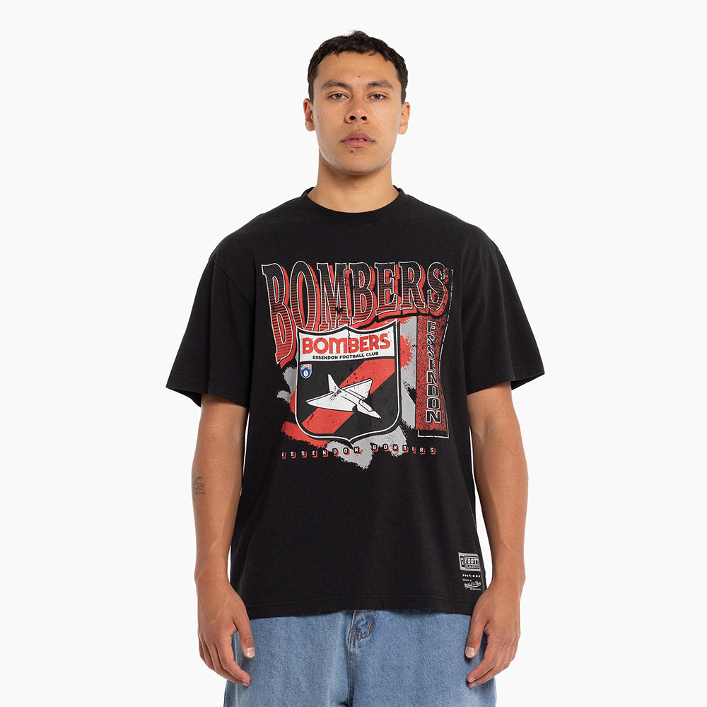 Essendon Bomber Mitchell & Ness Adults Vintage Brush Off Tee – The AFL ...